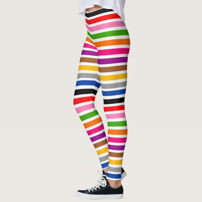 White Multicolor Stripes Lines Pattern Design  Leggings (Creator Uploaded)