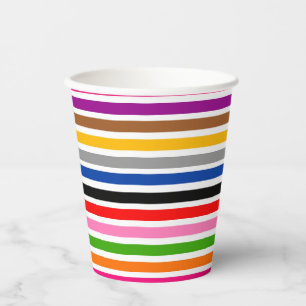 White Multicolor Stripes Lines Pattern Design  Paper Cups