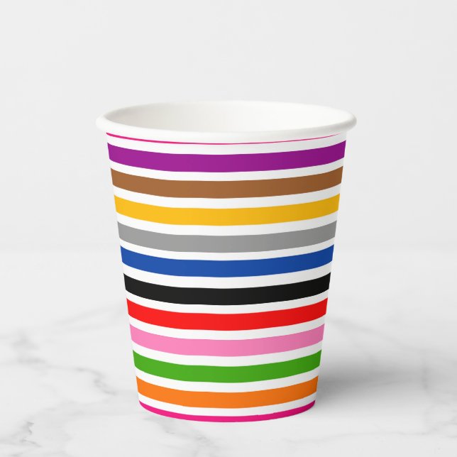 White Multicolor Stripes Lines Pattern Design  Paper Cups (Front)