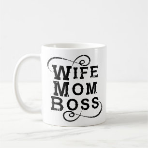 White Mum Boss, distress text Coffee Mug