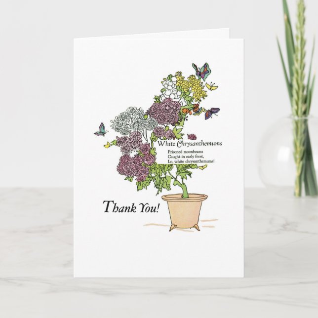 White Mums Thank You Card (Front)