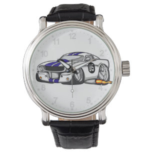 White muscle car cartoon - Choose background colou Watch