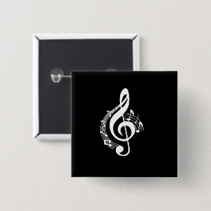 White Music G Clef on Black 15 Cm Square Badge