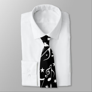 White Music Notes on Black Tie