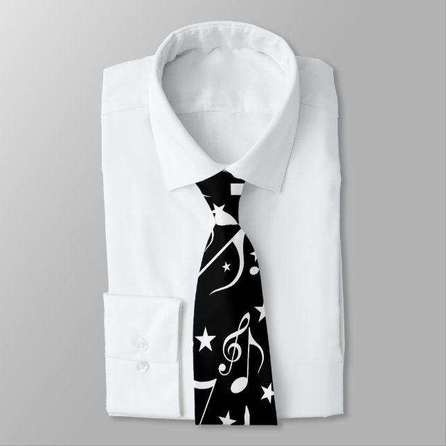 White Music Notes on Black Tie (Tied)