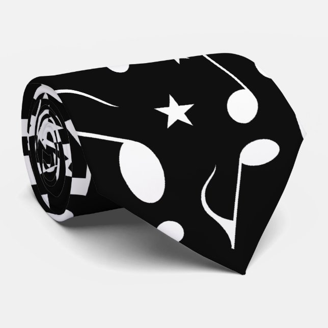 White Music Notes on Black Tie (Rolled)
