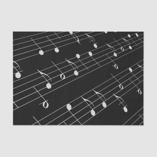 White Music Notes on Black Tissue Paper (Front)