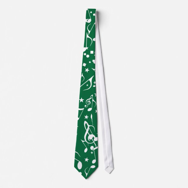 White Music Notes on Dark Green Tie (Front)