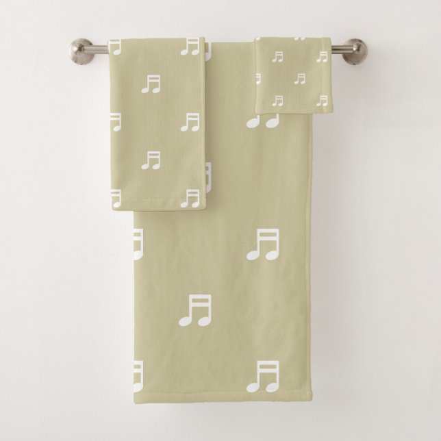 White Music Notes Pattern on Light Beige Bath Towel Set (Insitu)