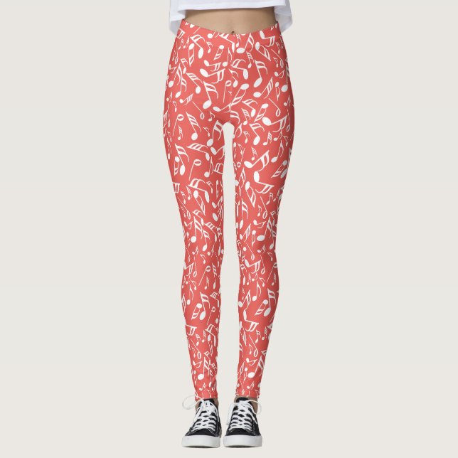 White Music Notes Red Leggings (Front)