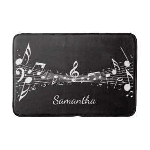White Musical Notes Design Bath Mat