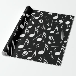 White Musick Notes on Black Wrapping Paper
