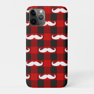 White Mustache Buffalo Plaid Black and Red  Case-Mate iPhone Case