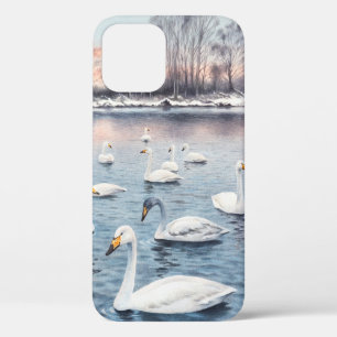 White mute swan on a lake. Watercolor paintingswan iPhone 12 Case