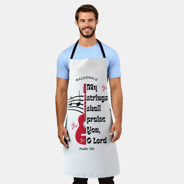 White MY STRINGS SHALL PRAISE YOU Christian Apron (Worn)