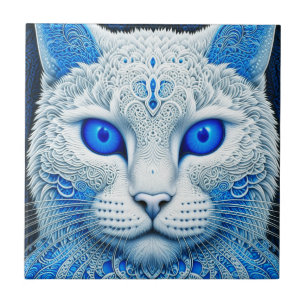 White Mystical Cat Ethereal AI Art Tile