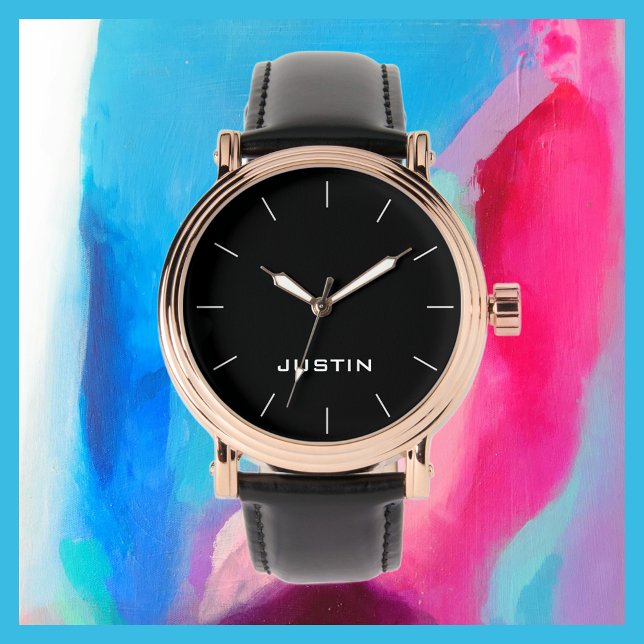 White Name Classy Rose Gold Men's Black Band Wrist Watch (Creator Uploaded)