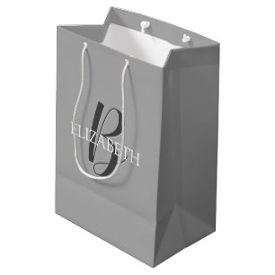 White Name & Large Black Monogram on Lt Grey Medium Gift Bag