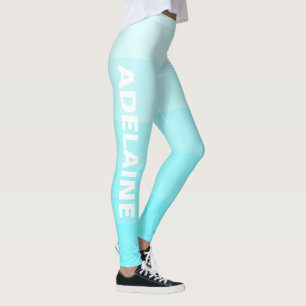 White Name Stylish 5 Electric Blue Shades Blocks Leggings