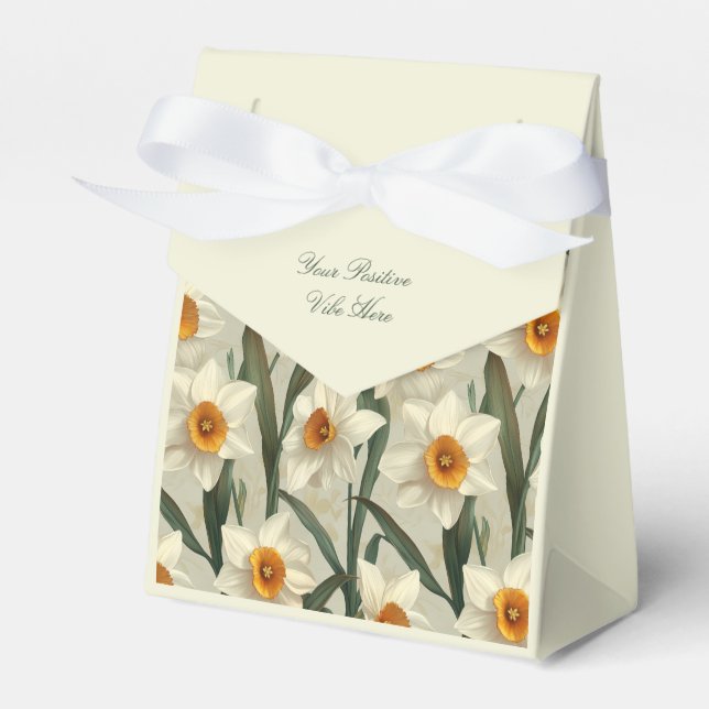 White Narcissus Bloom Spring Pattern Favour Box (Front Side)