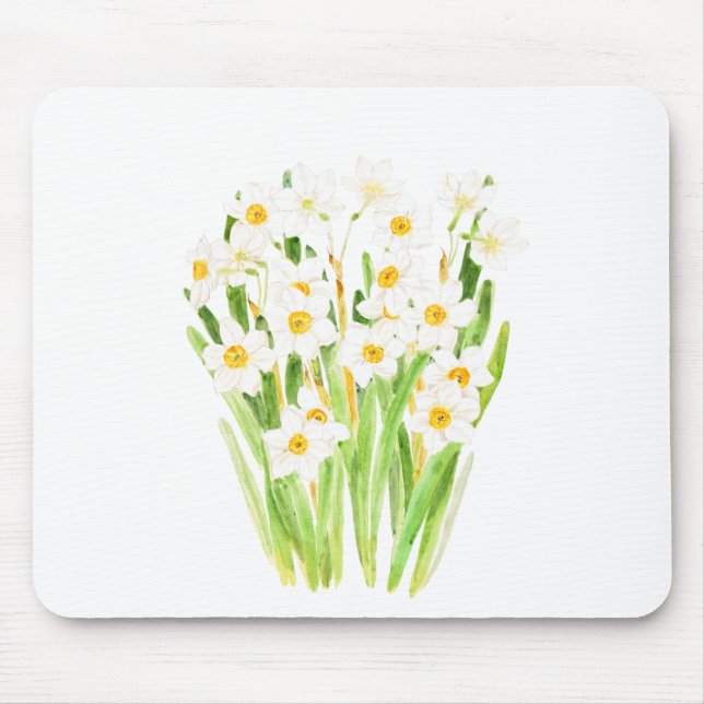 white narcissus  flowers watercolor 2022 mouse pad (Front)
