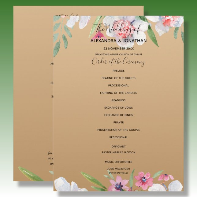 White Narcissus on Champagne Gold Wedding Program Programme (Creator Uploaded)
