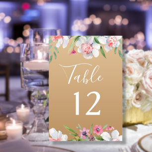 White Narcissus on Champagne Wedding Table Number