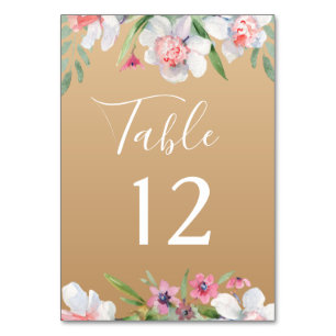 White Narcissus on Champagne Wedding Table Number