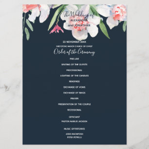 White Narcissus on Navy Wedding Program Programme
