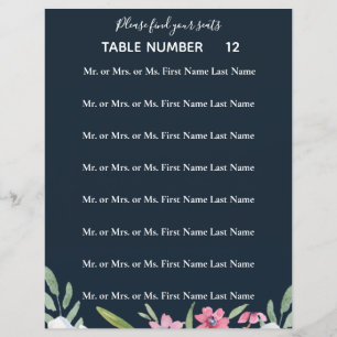 White Narcissus on Navy Wedding Seating Flyer