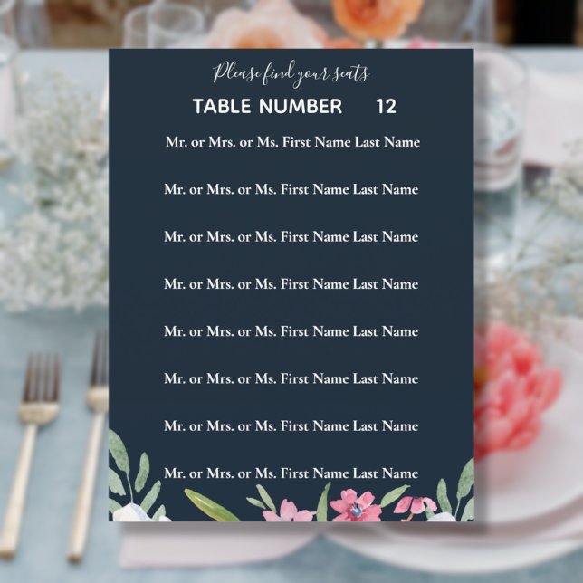 White Narcissus on Navy Wedding Seating Flyer (Creator Uploaded)
