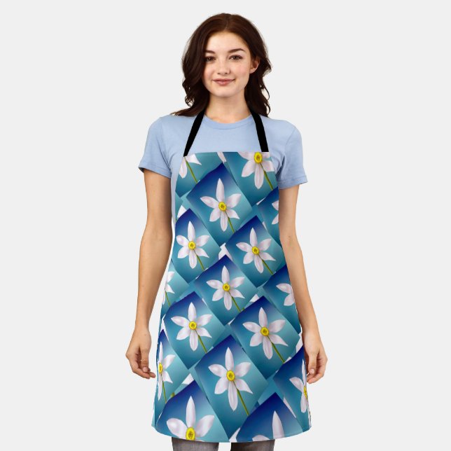 White Narcissus Pattern Apron (Worn)