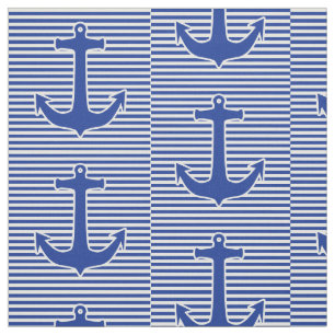White Narrow Stripes & Anchor blue + your backgr. Fabric