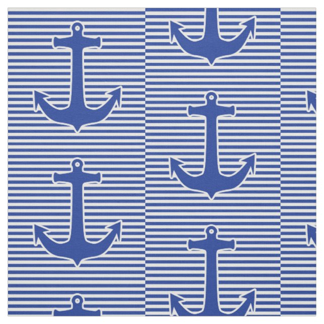 White Narrow Stripes & Anchor blue + your backgr. Fabric (Swatch)