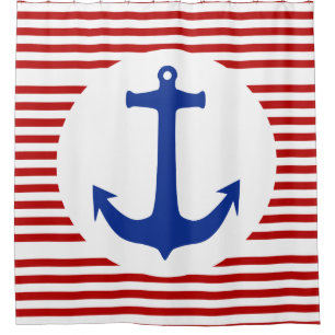 White Narrow Stripes & Anchor blue + your backgr. Shower Curtain