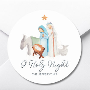 White Nativity Religious Christmas  Classic Round Sticker