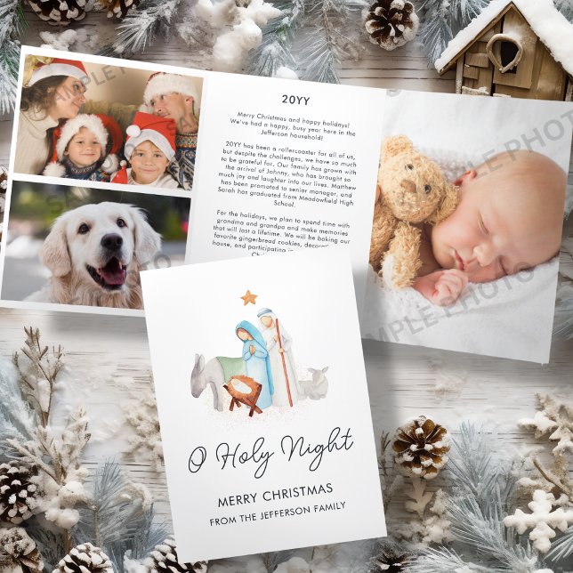 White Nativity Religious Christmas  Tri-Fold Holiday Card (Creator Uploaded)