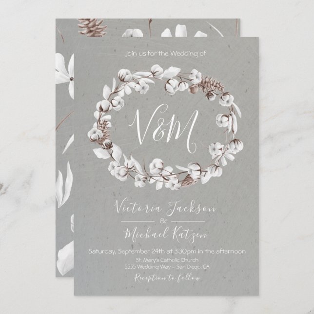 White Natures Wreath Wedding invitations (Front/Back)