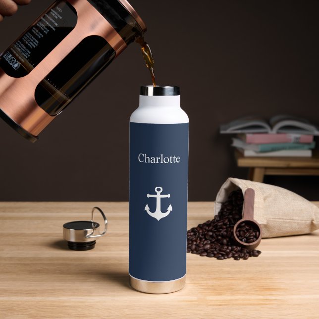 White Nautical Anchor  Water Bottle (Coffee)