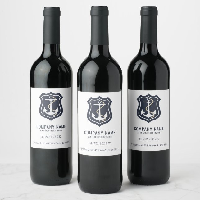 White Nautical Anchor Wine Label (Bottles)