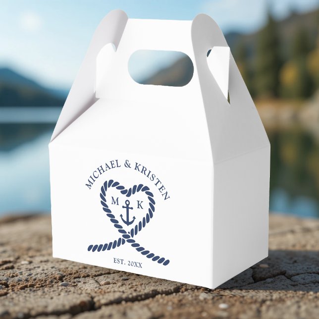 White & Nautical Blue Rope Heart Anchor Wedding  Favour Box (White & Nautical Blue Rope Heart Anchor Wedding Favor Boxes
)