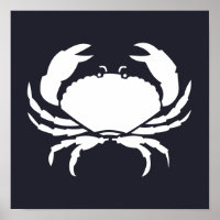 white nautical CRAB silhouette on navy blue