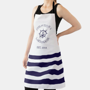 White Nautical Custom Name Apron