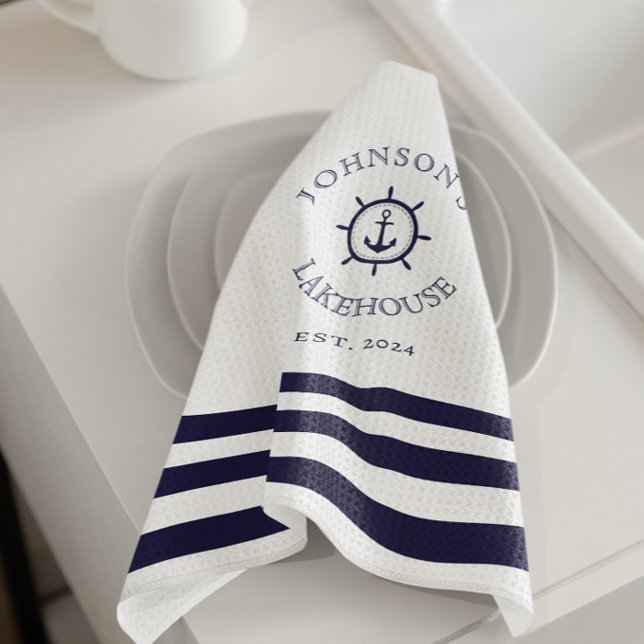 White Nautical Custom Name  Tea Towel (Creator Uploaded)