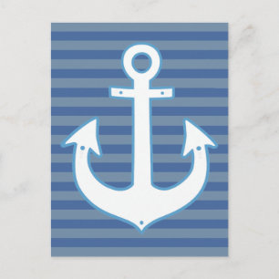 white nautical sailor anchor & stripes postcard