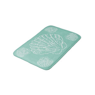 White Nautical Seashell On Seafoam Green Bath Mat