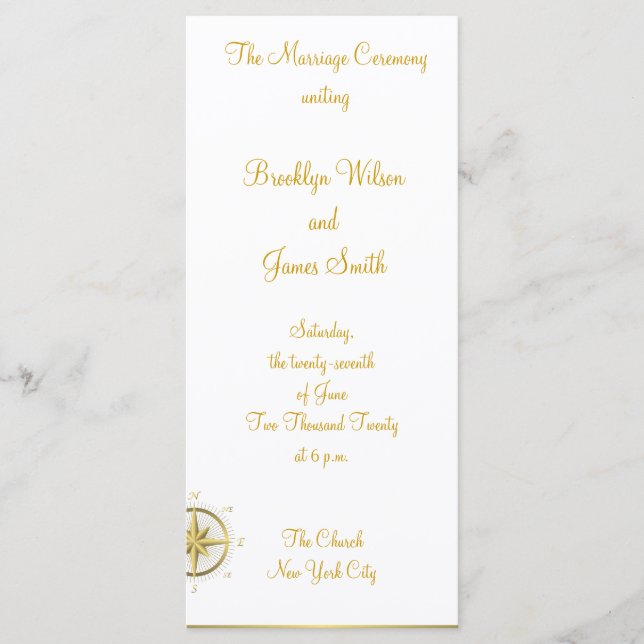 White Nautical Wedding Ceremony Programs Rack Card (Front)
