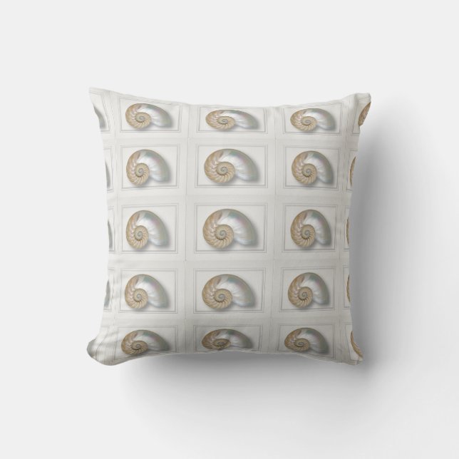 White Nautilus Seashell throw pillow (Front)