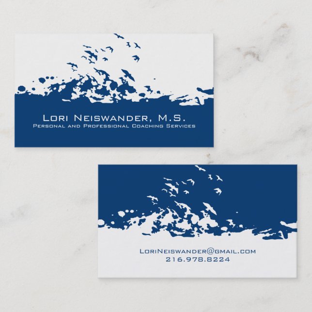 White Navy Blue Flying Birds Business Card (Front/Back)