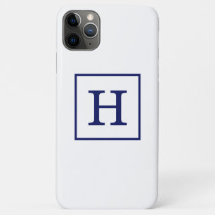 White Navy Blue Framed Initial Monogram Case-Mate iPhone Case